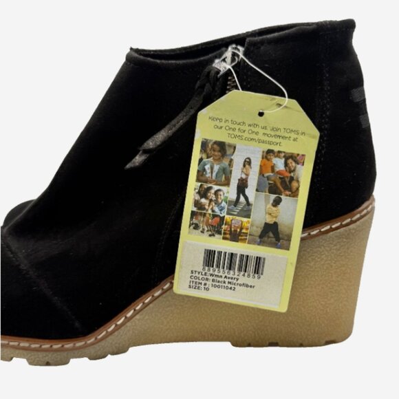 TOMS Avery Black Suede Wedge Ankle Booties Size 10 NWT 3” Heel Casual Shoes - Picture 5 of 10